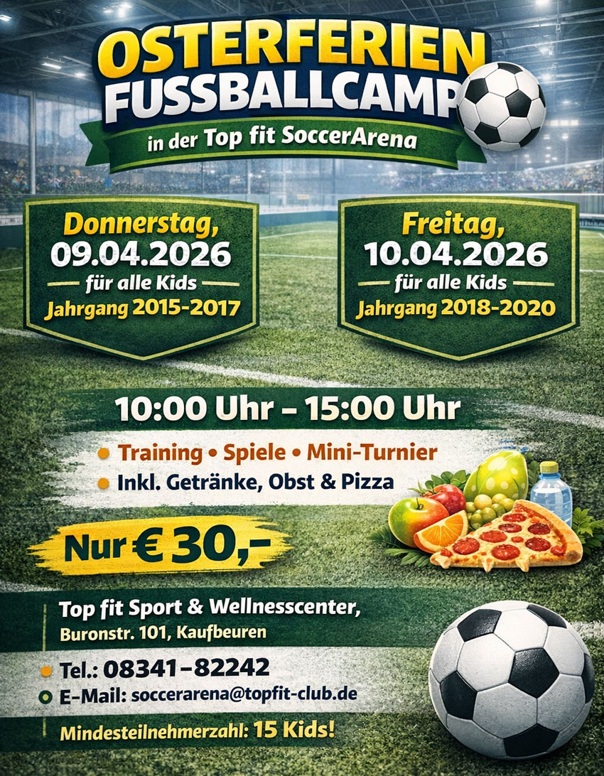 Flyer für ein Fussballcamp in der Topfit Soccerarena