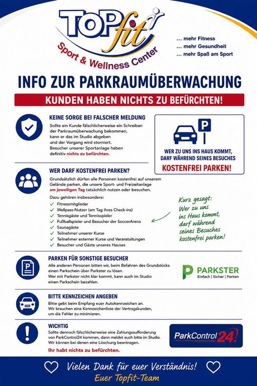 Hinweise zum Parken beim TopFit